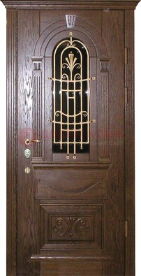Железная дверь со стеклом и ковкой в классическом стиле ДСК-23 в Волоколамске