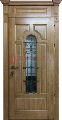 Металлическая дверь массив со стеклом и ковкой для дома ДСК-246 в Казани