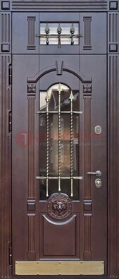 Металлическая дверь массив со стеклом и ковкой с фрамугой ДСК-249 в Казани