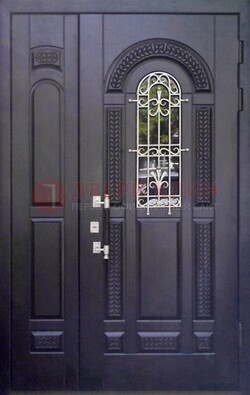 Входная дверь Винорит со стеклом и ковкой с узором ДСК-270 в Казани