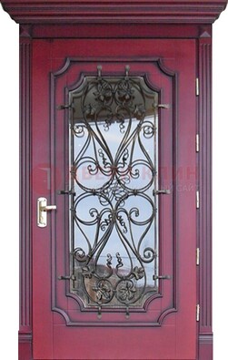Красная стальная дверь Винорит со стеклом и ковкой ДСК-271 в Казани