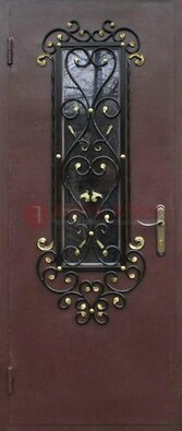 Простая металлическая дверь с Порошком стеклом и ковкой ДСК-281 в Казани