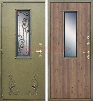 Офисная железная дверь со стеклом и ковкой ДСК-44 в Казани