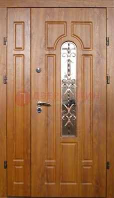 Стальная дверь со стеклом и цветной ковкой ДСК-78 для панельного дома в Казани