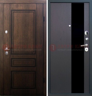 Входная дверь Итальянский орех с МДФ с черным стеклом ДМ-1199 в Казани