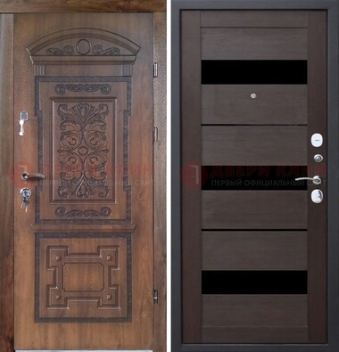 Стальная коричневая филенчатая дверь с виноритом и темной МДФ ДВТ-122 в Казани