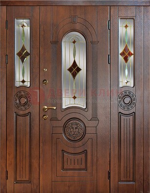 Парадная полуторная дверь с виноритом и витражом ДВТ-172 в Казани