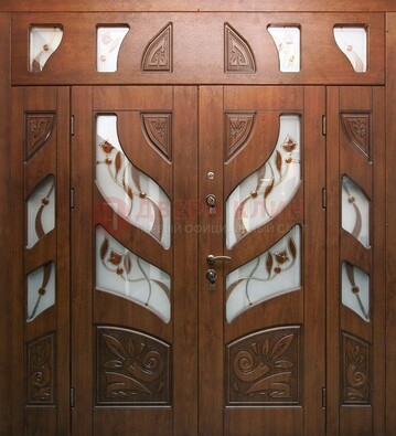 Элитная двухстворчатая дверь с витражным стеклом ДВТ-173 в Казани