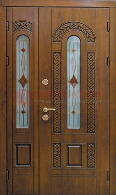 Темная стальная дверь с виноритом и стеклом ДВТ-179 в Казани