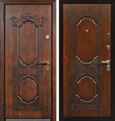 Коричневая железная дверь с виноритом и узором ДВТ-211 в Казани