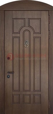 Коричневая стальная дверь с виноритом в форме арки ДВТ-237 в Казани