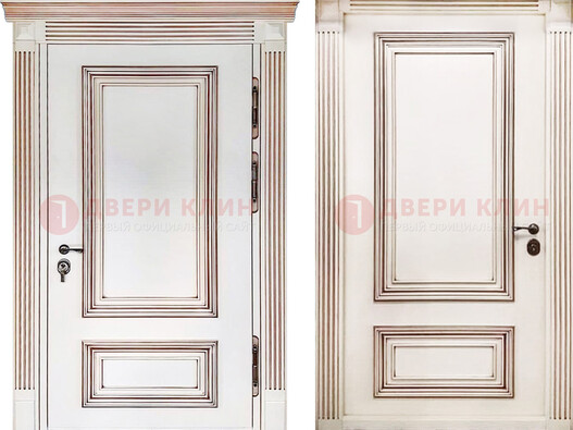 Белая металическая дверь с виноритом для дома ДВТ-239 в Казани