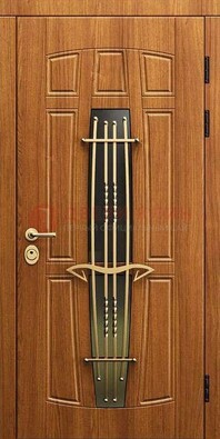 Входная коричневая дверь с терморазрывом и фрезерованной МДФ ДВТ-75 в Казани
