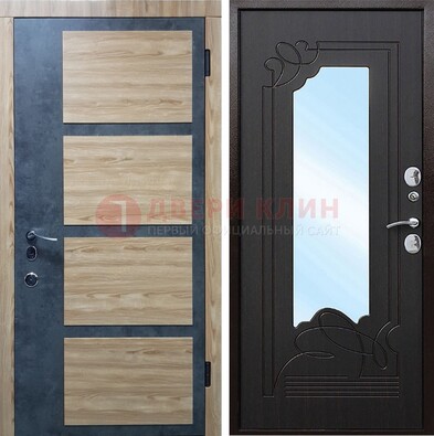 Светлая металлическая дверь c фрезерованной МДФ с зеркалом ДЗ-103 в Казани