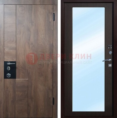 Коричневая металлическая дверь c МДФ с зеркалом ДЗ-106 в Казани