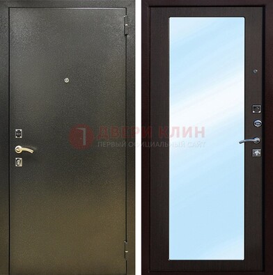 Входная темно-серая дверь c порошковым покрытием и МДФ с зеркалом ДЗ-114 в Казани