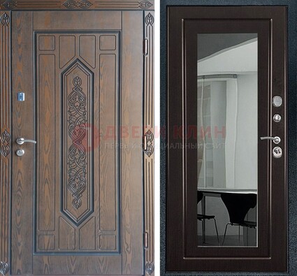Уличная коричневая дверь c виноритом и МДФ Венге с зеркалом ДЗ-116 в Казани
