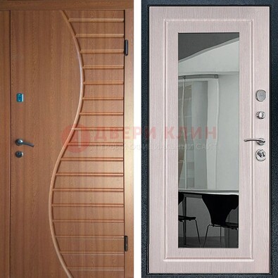 Коричневая железная дверь c виноритом и  МДФ Белый дуб с зеркалом ДЗ-118 в Казани