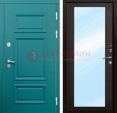 Зеленая входная дверь терморазрыв c виноритом и МДФ с зеркалом ДЗ-122 в Казани