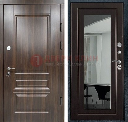 Железная коричневая дверь с МДФ Венге c зеркалом ДЗ-124 в Казани
