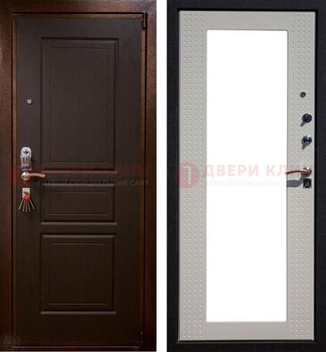 Коричневая железная дверь с панелями МДФ и зеркалом ДЗ-133 в Казани