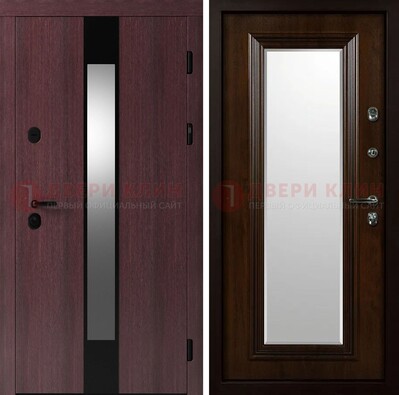 Темная стальная дверь МДФ с обеих сторон с зеркалом ДЗ-143 в Казани