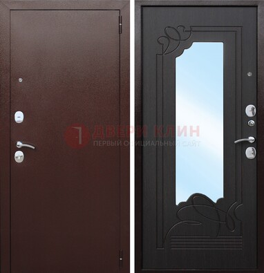 Коричневая стальная дверь с зеркалом ДЗ-18 в Казани