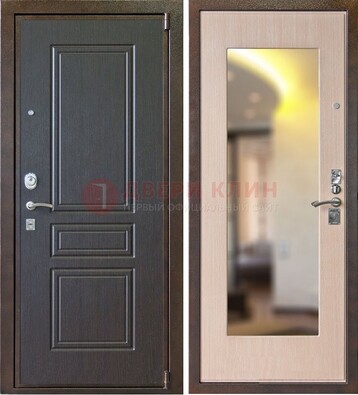 Коричневая стальная дверь с зеркалом МДФ внутри ДЗ-27 в Казани