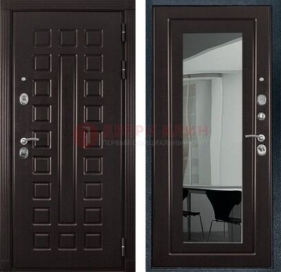 Темная металлическая дверь с зеркалом МДФ внутри ДЗ-4 в Туле