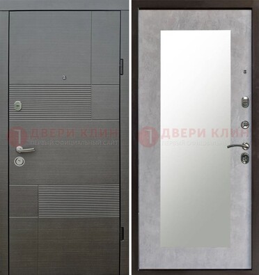 Серая входная дверь с МДФ панелью и зеркалом внутри ДЗ-51 в Казани