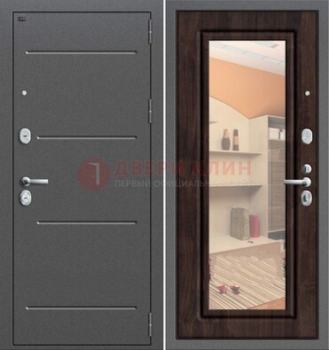 Серая стальная дверь с зеркалом винорит внутри ДЗ-6 в Казани