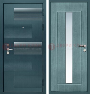 Входная дверь с зеркальной вставкой внутри с голубым МДФ с зеркалом ДЗ-71 в Казани
