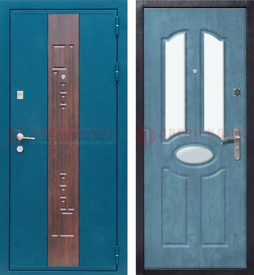 Голубая металлическая дверь МДФ с тремя зеркальными вставками ДЗ-78 в Казани