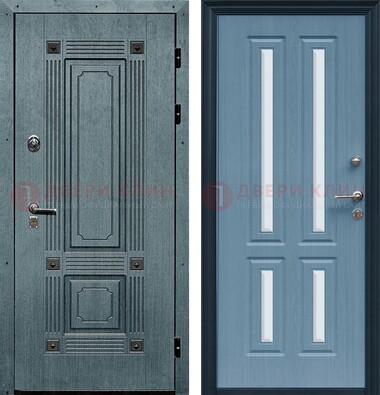 Голубая филенчатая дверь с МДФ и зеркальными вставками внутри ДЗ-80 в Казани
