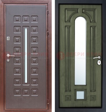 Металлическая дверь МДФ со стеклянной вставкой снаружи и зеркальными внутри ДЗ-84 в Казани