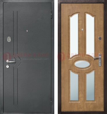 Железная серая дверь с порошковым напылением и МДФ с зеркалом ДЗ-90 в Казани